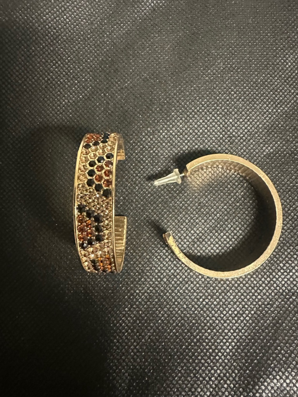Gold-Tone Hoop Earrings with Brown and Black Crystal Accents